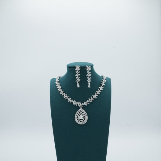 Silver White American Diamond Cz Necklace Jewelry Crystal Clear Set