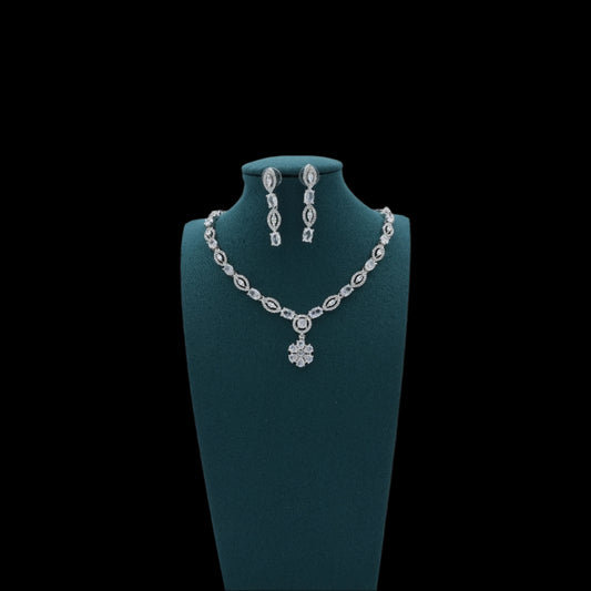 Silver American Diamond Cz Necklace Jewelry Silver set