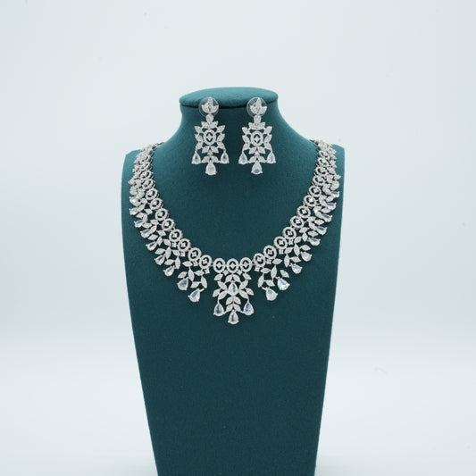Silver American Diamond Cz Necklace Jewelry Silver set