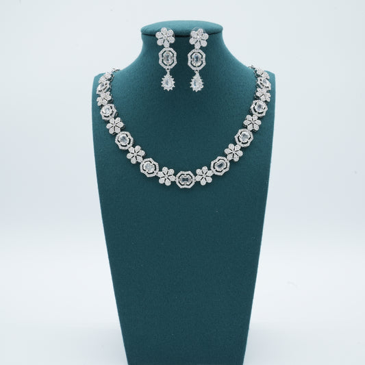 Silver American Diamond Cz Necklace Jewelry Silver set