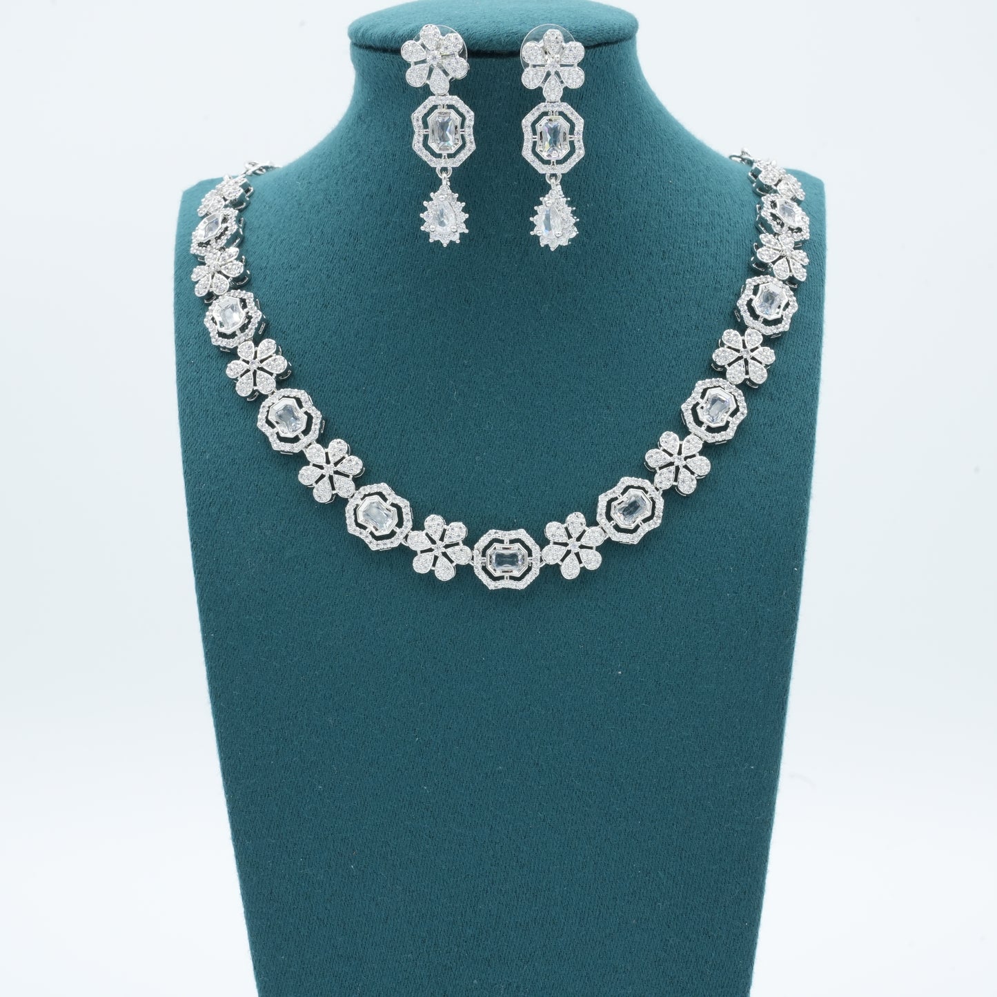 Silver American Diamond Cz Necklace Jewelry Silver set
