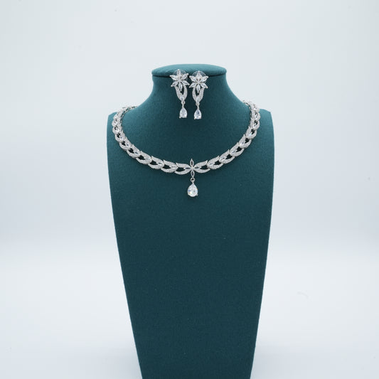 Silver American Diamond Cz Necklace Jewelry Silver set