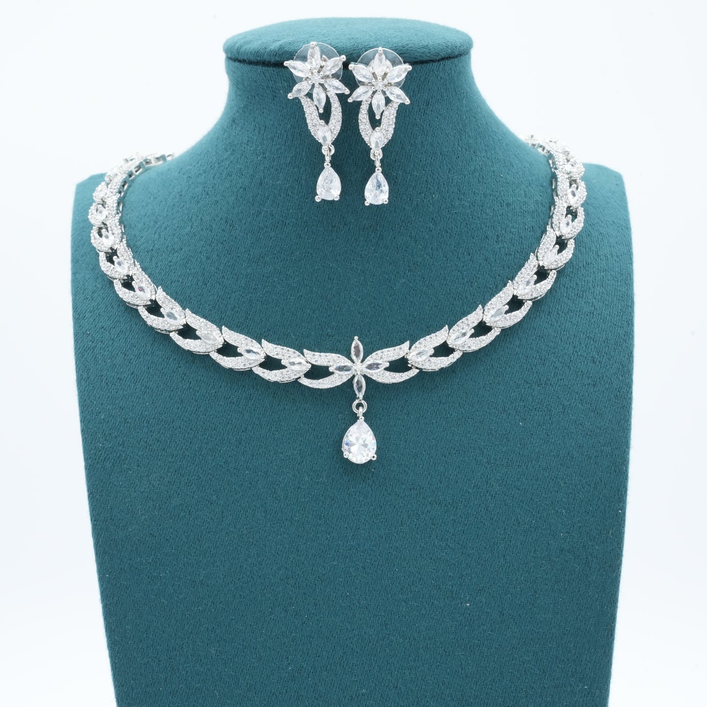 Silver American Diamond Cz Necklace Jewelry Silver set