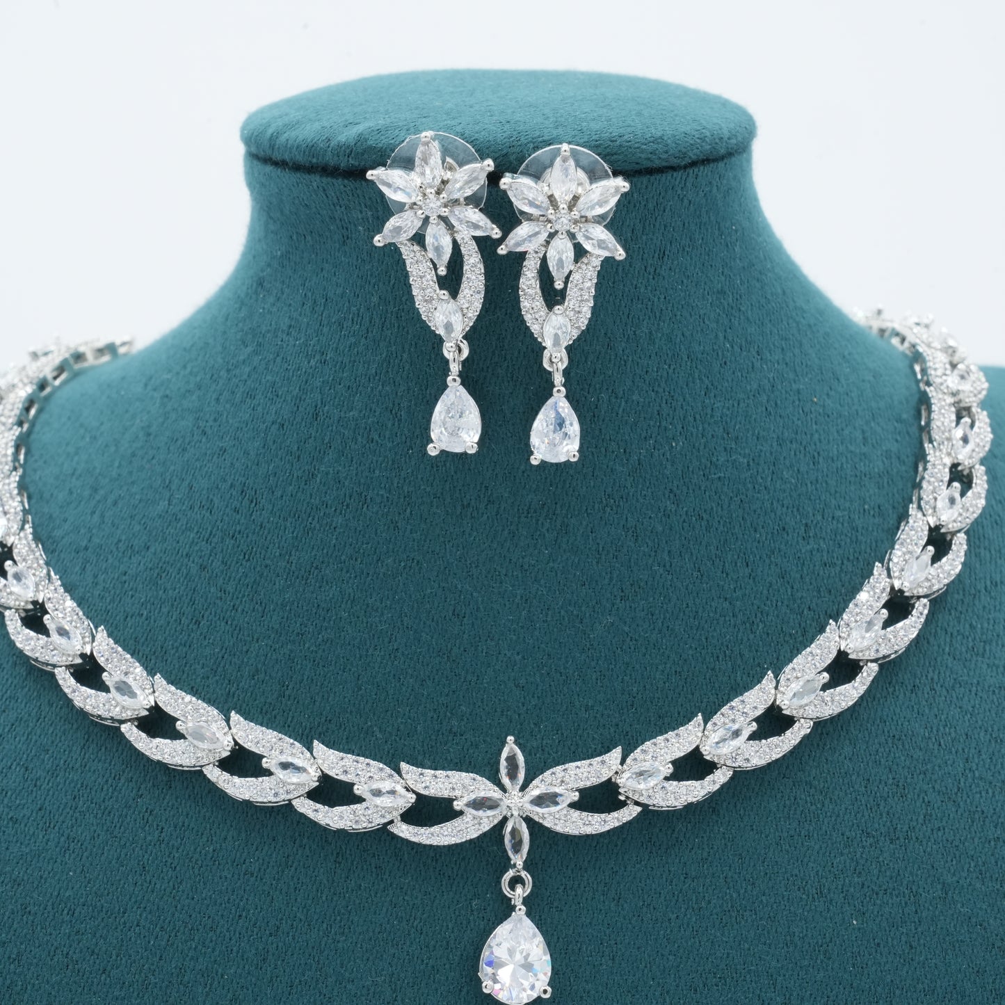 Silver American Diamond Cz Necklace Jewelry Silver set