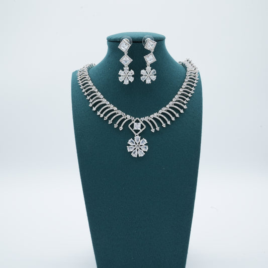 Silver American Diamond Cz Necklace Jewelry Silver set
