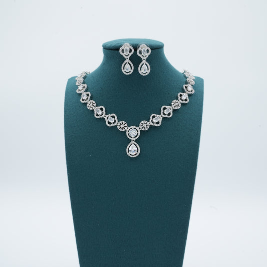 Silver American Diamond Cz Necklace Jewelry Silver set