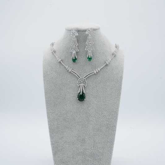 Green Silver American Diamond Cz Necklace Jewelry Green set