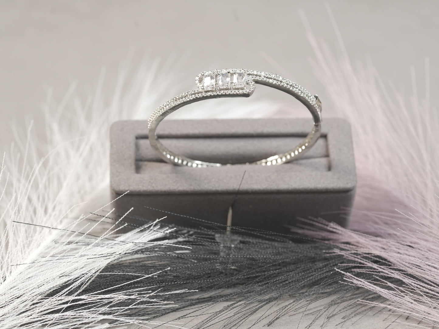 Elegant Baguette Diamond Bangle in White Gold Finish